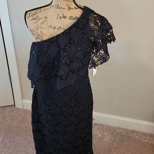 Nanette navy one shoulder crochet lace dress